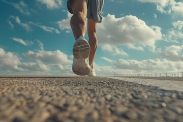 Aufkleber - Person running on road with cloudy sky background. Suitable for fitness and outdoor activities