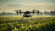 Agricultural drone flies over cornfield closeup image. UAV with advanced sensors close up photography marketing. Technology concept photo realistic. Serenity of farmland picture
