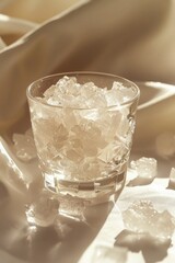 Poster - A glass filled with ice on a table. Suitable for various concepts