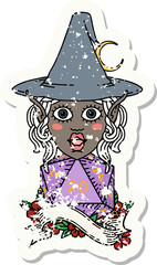 Sticker - Retro Tattoo Style elf mage character with natural twenty dice roll