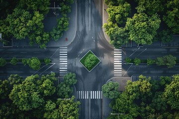 Aufkleber - Aerial view of a street with trees, perfect for urban planning concepts