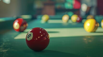 Poster - Pool table with a single pool ball. Suitable for sports or recreational concepts