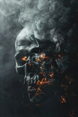 Poster - Close up of a skull with smoke coming out, perfect for Halloween designs