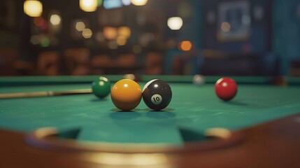 Poster - A pool table with balls and cues, perfect for sports and leisure concepts