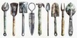 Group of different types of garden tools for gardening projects. Ideal for gardening and landscaping concepts