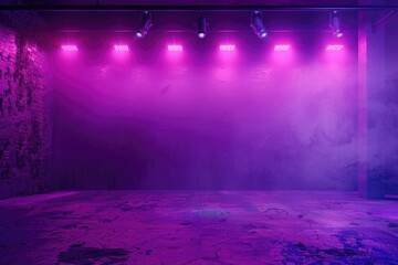 Poster - A stage illuminated with purple lights and smoke effects. Suitable for concert or event backgrounds