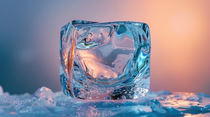 Poster - A clear ice block resting on a stack of ice. Suitable for winter-themed designs