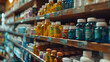 medications and supplements displayed on shelves