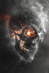 Poster - A skull with a burning eye in the smoke, suitable for Halloween themes or spooky concepts