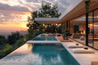 A modern mansion with an infinity pool and stunning sunset views. Created with Ai