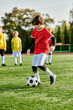 © LIGHTFIELD STUDIOS - A young boy is kicking a soccer ball on a green field, showcasing his skills and passion for the sport.