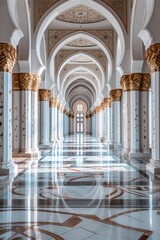 Poster - A long hallway with elegant columns and arches, suitable for architectural design projects