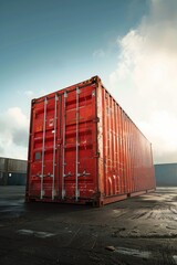 Poster - A red container placed on a parking lot, suitable for industrial and transportation themes