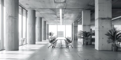 Aufkleber - A black and white photo of a long hallway, perfect for architectural projects