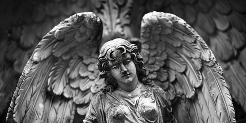 Poster - Black and white photo of an angel statue. Suitable for various design projects