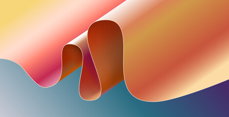 Aufkleber - 3d abstract wave ribbon background element vector graphic illustration, modern wavy silk material flow gradient blue yellow gold purple peach, curve swirl squiggle vivid dynamic beauty minimal image
