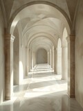 Fototapeta Perspektywa 3d - Corridor under arches with a marble floor, in the style of parmigianino