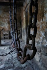 Poster - A chain hanging from the side of a building, suitable for construction or industrial concepts