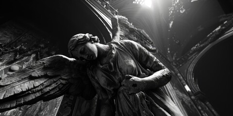 Poster - A striking black and white photo of an angel statue. Perfect for various design projects