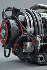 Aufkleber - Close up of a motorcycle engine on a gray surface. Suitable for automotive industry publications