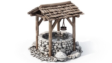 Poster - A picturesque stone well with a charming wooden roof and bell. Ideal for rustic and countryside themes