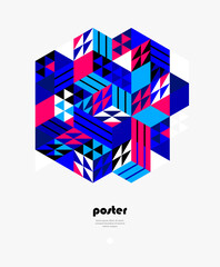 3D isometric cubic design vector geometric abstract background, modern city abstraction theme, construction buildings and blocks look like shapes, polygonal style.