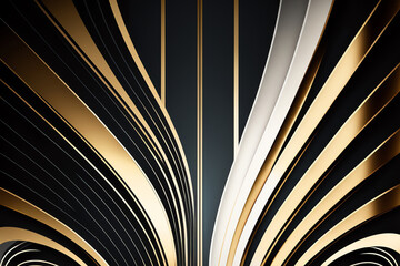 Wall Mural - Curves graphic golden black glowing shiny stripes