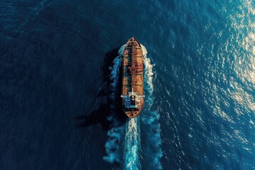 Poster - Aerial view of a large ship in the ocean. Suitable for travel brochures