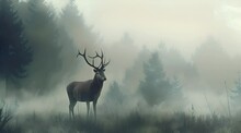 Deer In The Foggy Forest