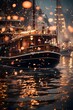 Vintage sailing ship on the water with bokeh effect.