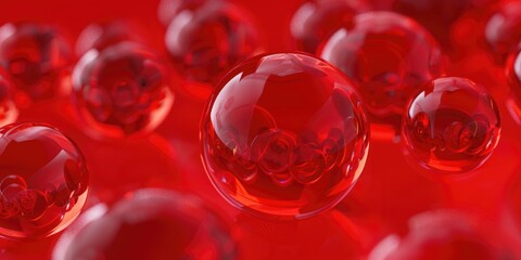 Poster - A bunch of red glass spheres floating in the air. Suitable for various creative projects
