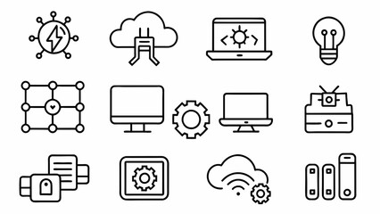 Wall Mural - Technology-or-tech-icon-pack-bundle-line-art-vector illustration