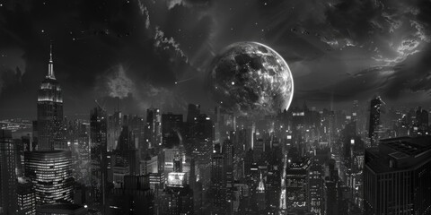 Aufkleber - Urban cityscape at night, suitable for city life concepts