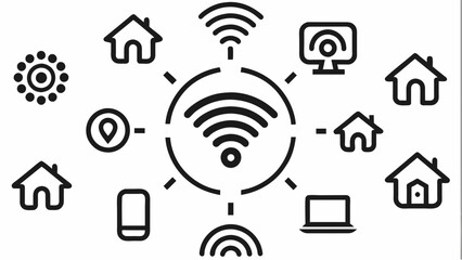 Wall Mural - wireless-technology-web-icons-set-vector Illustration