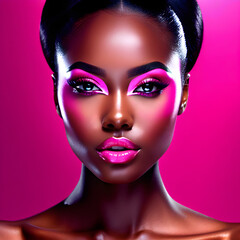 Wall Mural - Gorgeous Black Women Against Pink Background(Generative AI)