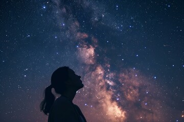 vast astronomer starry sky night woman. star science. generate ai