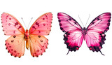 Fototapeta Motyle - Set of pink butterflies on a transparent background.