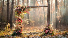 Photo Zone Of Flowers In The Forest, Flower Arch.
