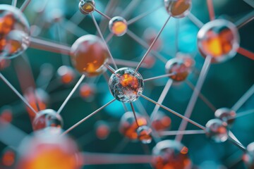 Poster - Innovative Atomic future structure. Blue sphere determines properties and behavior elements. Generate AI