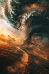 Poster - A powerful tornado descending from the sky. Suitable for weather-related designs