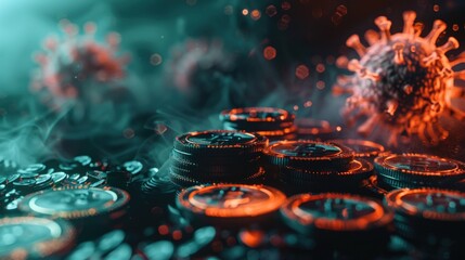 Poster - A bunch of coins sitting on a table. Suitable for financial concepts