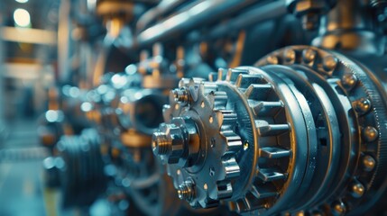 Poster - Detailed view of intricate machine gears, ideal for industrial concepts