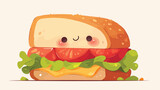 Fototapeta  - Sandwich with lazy face illustration 2d flat cartoo