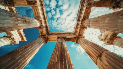 Poster - Group of columns with sky in the background, suitable for architectural and construction concepts