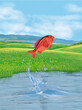 un poisson empereur qui saut et sort de l'eau avec splash