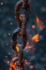 Poster - A close up of a chain with fire in the background. Suitable for concepts of danger and destruction