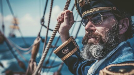 Poster - A man with a beard wearing a hat and glasses. Suitable for various concepts and designs