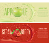 Fototapeta Big Ben - many fresh drops on red and green backgrounds with splash and apple and strawberry