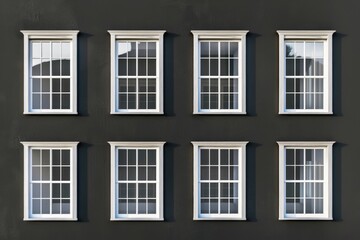 Poster - A black building with six windows and a fire hydrant. Perfect for urban-themed designs