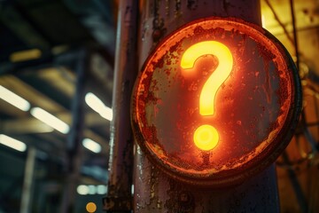 Poster - A red light with a question mark symbol. Suitable for illustrating confusion or uncertainty